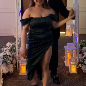 Fashion Nova Emerald Green Satin Dress